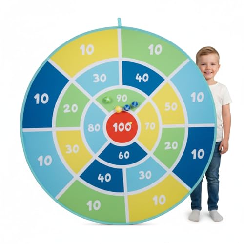 alldoro 60061 XXL Dart-Scheibe Ø 142 cm, riesiges, faltbares Klett-Dartboard, Indoor & Outdoor Wurfspiel für Kinder, 12 Klettbälle + Tragetasche, bunt