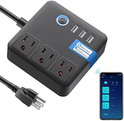 Smart Plug Power Strip, WISEBOT USB Surge Protector with 3 Individually Controlled Smart Outlets and 3 USB Ports, Works with Alexa Google Home, WiFi Timer Plug Extender for Travel, UL, 2.4G WiFi Only