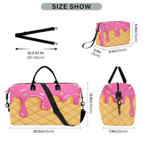 3d Hipster Stylish Ice Cream Travel Duffle Bag Gym Bag Weekender Bags with Toiletry Bag Travel Trip Tote Bag3