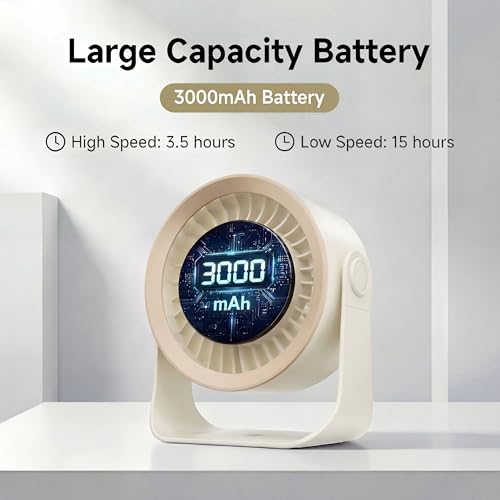 Image of Desk Fan with LED Digital Display, USB Rechargeable Quiet Desktop Fan, Touch Control Portable Mini Table Fan with 5 Speed Modes, 360Adjustable Tilt for Bedroom, Office & Home (Khaki)