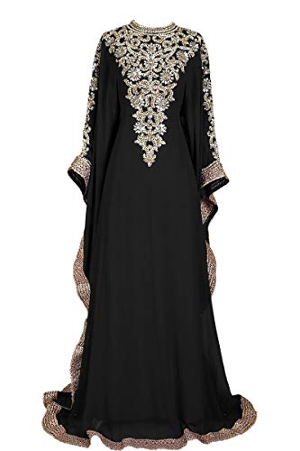Royal Bliss Kaftan For Women-Long Sleeve Maxi Dress, Gown Formal Lounge Wear (Black), Free Size