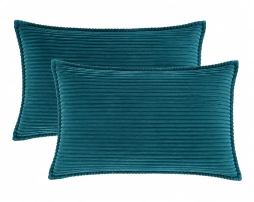 Image of RD TREND Presents Velvet 250 GSM Self Stripe Pillow Cover Set of 2 with Zipper, Size -18 inch x 28 inch Inches (45x71 Cm) (Crash Blue)