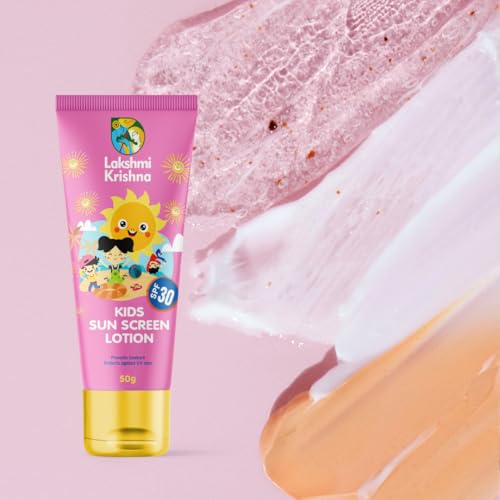 Image of LAKSHMI KRISHNA NATURALS Kids Sunscreen Lotion SPF 30 + | Gentle & Water-Resistant Sun Protection for Sensitive Skin | Broad Spectrum UVA /UVB Protection | Hypoallergenic & Dermatologist-Tested inch