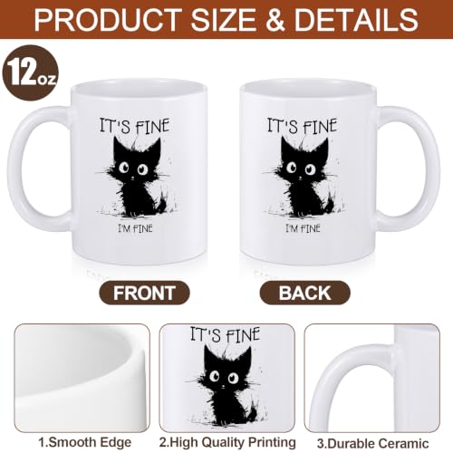 Taza de cerámica negra con gato 12 oz miniatura 4