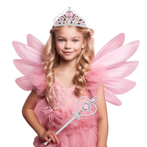 KarneLux Prinzessin Krone und Zepter Set Pink - Feen Zauberstab Kostümzubehör für Karneval, Fasching und Geburtstage