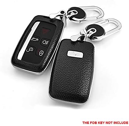 Saibon Car Remote Leather FOB Key Cover Keyless Bag Keychain Fit for Range Rover Discvery Sport Land Rover Evoque (Black)