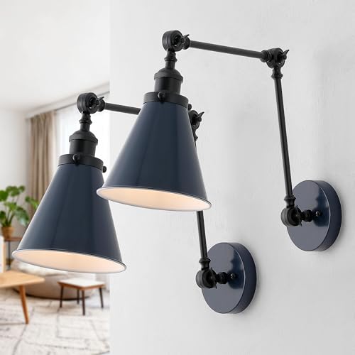Image of JONATHAN Y Rover 1-Light Wall Sconce 7 inch, Navy /Black, Set of 2