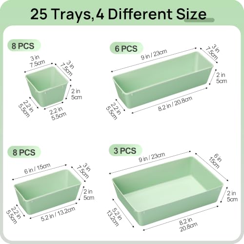 Image of Vtopmart 25 PCS Plastic Drawer Organizers Set, 4-Size Versatile Bathroom and Vanity Drawer Organizer Trays, Storage Bins for Makeup, Bedroom, Kitchen Gadgets Utensils and Office