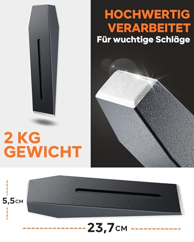 2x Langlebiger Spaltkeil für Holz Spaltkeil Holz spalten - Splitting Wedge Holzspaltkeil Grau - Treibkeil perfekt zum Holz spalten -2Kg