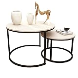 HAHRIR Modern Nesting Coffee Tables Set of 2 Round Wood End Tables with Metal Frame for Living Room