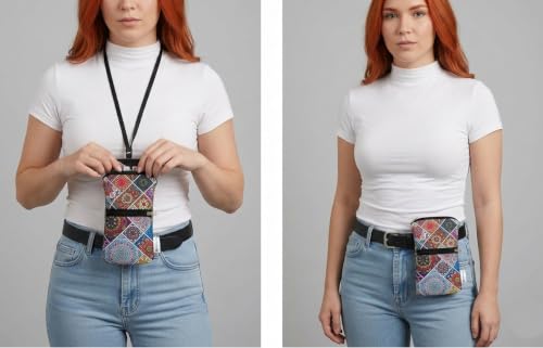 Image of Tainada Dual Zipper Neck Phone Holder Pouch w /Belt Loop (Bohemian Pattern) | For Men /Women; Water-resistant neoprene material, shockproof, lightweight, w /carabiner; Compatible with most of smartphones