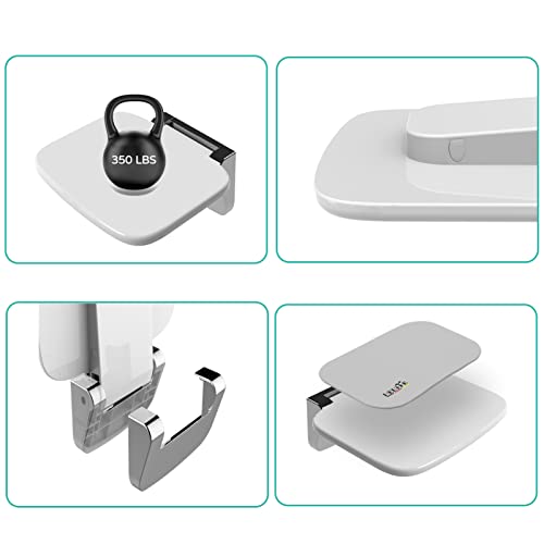 Heuffe Folding Shower Seat for Bath Wall Mounted,Fold Up Shower Stool,Shower Chair Foldable,Fold Down Bathroom Stool for Elderly (White) - Image 2