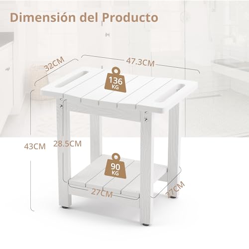 Taburete de ducha LUE BONA de HDPS resistente al clima y banco blanco de alta gama 3
