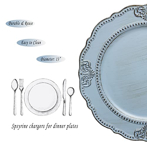 Spsyrine Antique Blue Charger Plates Set Of 6, 13" Chargers For Dinner Plates, Wedding, Banquets, Party #TOP2