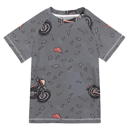 Wudan Motorcycle Gray Girl Bathing Suit Short Sleeves Girls Rashguard Swimwears Sweatshirt for Youth Boy 5-6T
