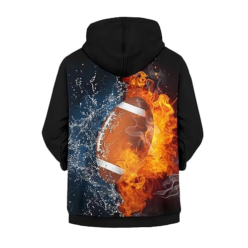 Image of Biyejit Water Fire Rugby Hoodies for Teen Boys Clothes Football Print Kids Full Zip Hoody Jackets Long Sleeve Coat Pullover Athletic Sport Sweatshirts with Pocket