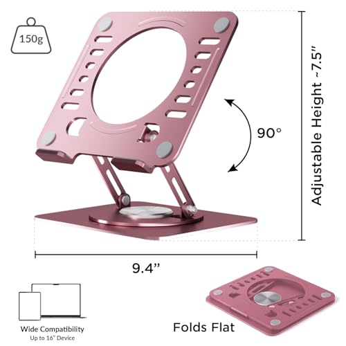 Image of Uncaged Ergonomics Swivel Laptop Stand for Desk, Adjustable Computer iPad Stand for Desk w / 360 Rotation, Portable Laptop Holder for Home Office Ergonomic Supplies (Rose Gold)