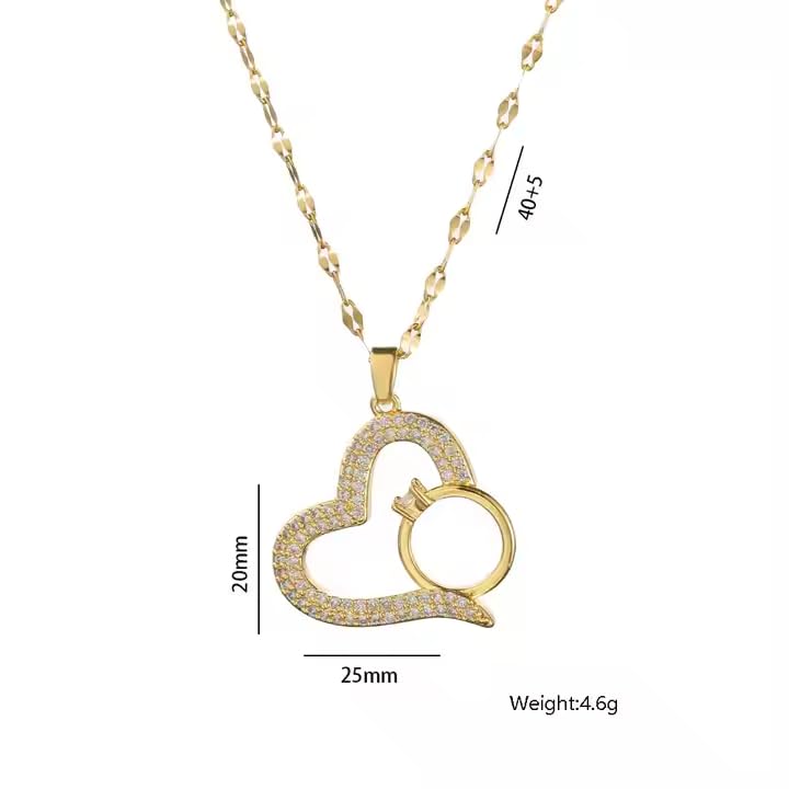 Image of SALTY Anti Tarnish Graceful Heart Ring Pendant Necklace for Women | Stylish Locket Chain | Fashion Jewellery Accessories for Girls | Minimal Jewelry | Ideal for Gifting | Marriage, Birthday | Gift for Valentine Day