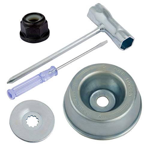 Set of 5 Gardening Machine Lawn Mower Blade Adapters- Upgraded Blade Adapter Attachment Maintenance Kit with Thrust Washer Rider Plate Collar Nut T-wrench Maintenance Screwdriver Replacement for Trimm