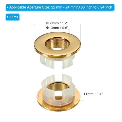 Miniatura 2 de Patikil Desbordamiento Anillo, 3uds Fregadero Redondo Cubierta Lavabo Recorte Latón Inserción Agujero Redondo Gorras Para Cocina Baño, Oro