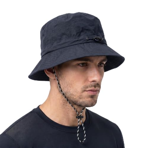 Image of Kraptick Adjustable Bucket Hat for Men - Wide Brim Sun Protection Safari Hat with Chin Strap for Outdoor, Fishing, Hiking, Trekking & Travel - Breathable Summer Boonie Cap