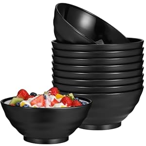 10Pcs Unbreakable Bowl Set, 26oz/750ml Large Lightweight Plastic Bowls Black Serving Bowls Idea for Cereal Dessert Salad Oatmeal, Dishwasher and Microwave Safe