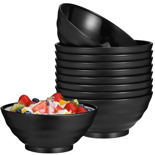 10Pcs Unbreakable Bowl Set, 26oz/750ml Large Lightweight Plastic Bowls Black Serving Bowls Idea for Cereal Dessert Salad Oatmeal, Dishwasher and Microwave Safe