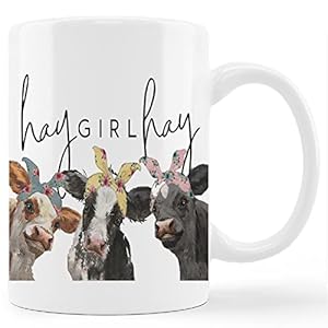 kunlisa Hay Girl Hay Rustic Cows with Bandanas Ceramic Mug 11oz Coffee Milk Tea Mug Cup Farmhouse Dairy Cow Mug CupCow Lovers Gifts Farm Girls Gifts