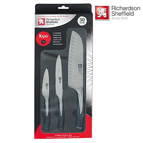 Richardson Sheffield Kyu messenset, groentemes, universeel mes en santokumessen, messenset, professionele messen, antislip greep, chroom-molybdeen-vanadium staal, zilver/zwart, 3-delig - Image 4
