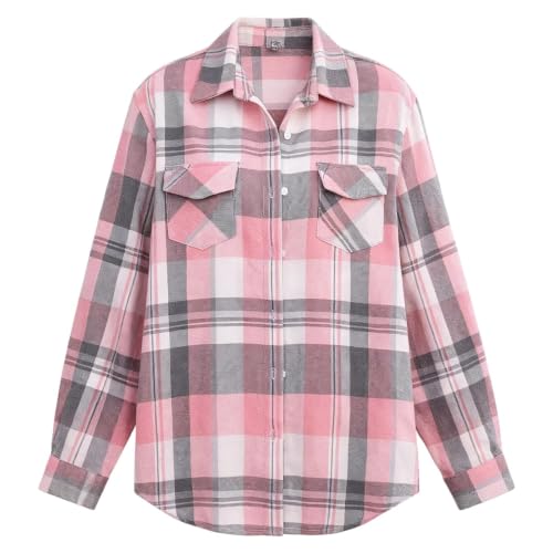 Aniywn Plaid Flannel Shirts For Women Fall Long Sleeve Button Down Blouse | Fall Button Down Shirt Women Plaid Lightweight Loose Fit Blouse Work Casual Long Sleeve Top Trendy Shirts With Chest Pockets - image 4