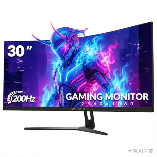 CRUA 30' Curved Gaming-Monitor, 165 Hz/200 Hz, WFHD (2560 x 1080p), 1500R VA-Bildschirm, 120% sRGB-Farbraumabdeckung, unterst&uuml;tzt AMD FreeSync, Wandmontage (HDMI, DP) &ndash; Schwarz