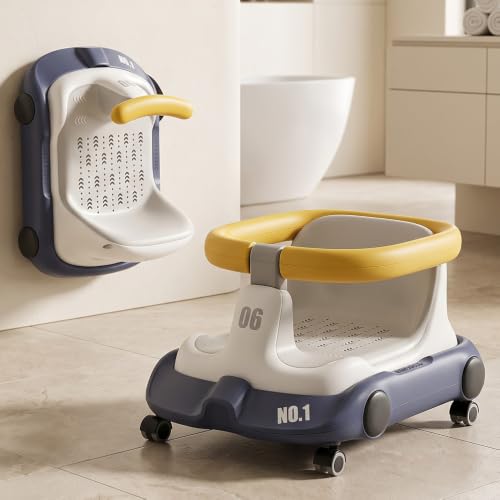 Image of StarAndDaisy Multifunctional Baby Bathing Chair with Removable Seat, Flip-Over Safety Rail, Wide Back Support, 360 Enclosed Design, Wheels & Wall Mount Storage, Bath Seat for Babies 6 Months-3 Years