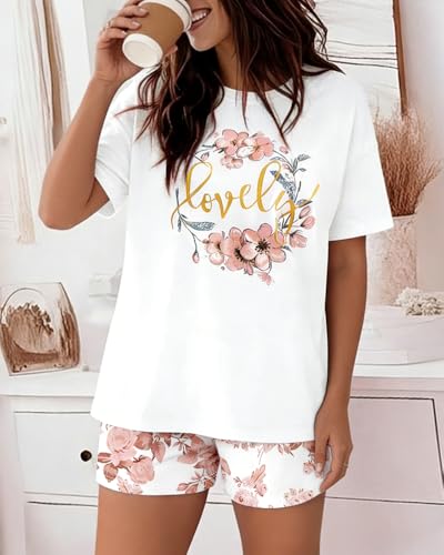 Image of CHICME Pajamas Set for Women 2 Piece Pjs Lounge Set Soft Short Sleeve Tops and Sleep Shorts with Pocket