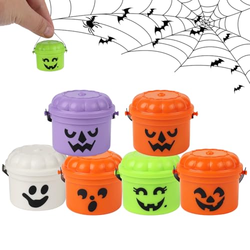Spooky Mini Boo Bucket Figurines, Mini Halloween Nostalgia Buckets, Retro Boo Buckets Halloween Pumpkin Bucket Decoration, Halloween Decorations, Trick or Treat Event Props for Snack (6 Pcs)