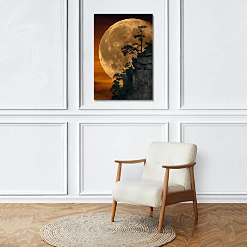 Image of RANGOLI 100% Cotton Stretched Canvas Painting 400 GSM, Framed The Moon Canvas Abstract Wall Art for Living Room, 3D Paintings for Wall Decor (18 x 30 Inch With Frame)