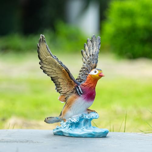 Figura Decorativa Pato Mandarín con Alas Extendidas en Base de Ola Azul miniatura 2