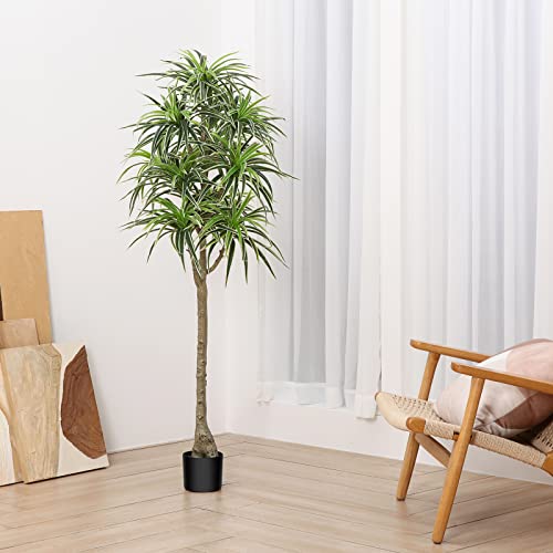 Soguyi 5Ft Artificial Trees Faux Dracaena Indoor Plant, Fake Plants With Plastic Nursery Pot, Silk Tropical Floor Plant For Office House Farmhouse Living Room Home Decor(Set Of 1) #TOP5