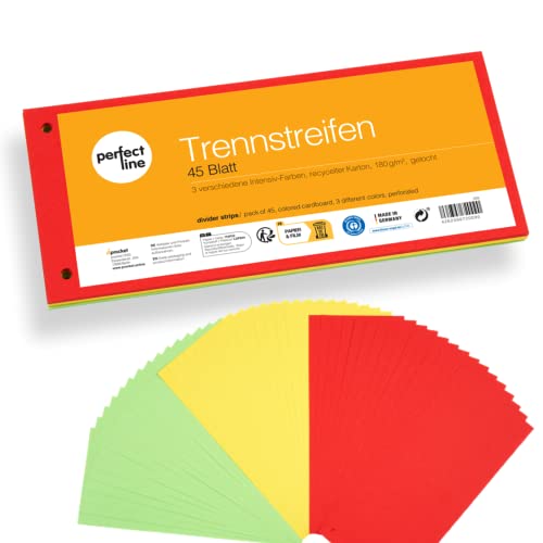 perfect line • 45 Trennstreifen, Recycling-Karton, 180 g/m², gelocht, MADE IN GERMANY