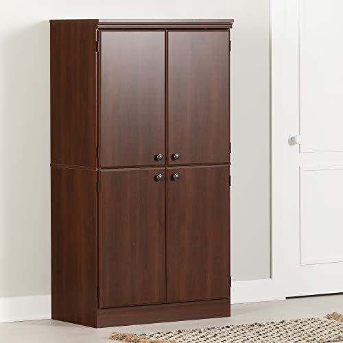 South Shore Tall 4-Door Storage Cabinet With Adjustable Shelves, Royal Cherry #TOP1