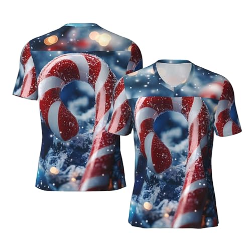 Stylish Athletic Sports Jersey Christmas-Candy-Canes Men's Rugby Jersey X-Large Black