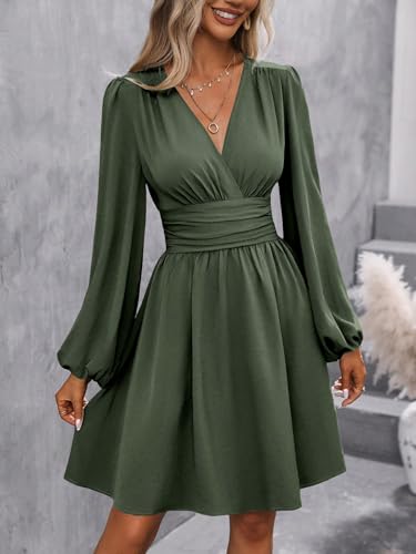 Image of SOLY HUX Women's Elegant Dress V Neck Long Sleeve High Waist Swing Prom Cocktail Short Dresses