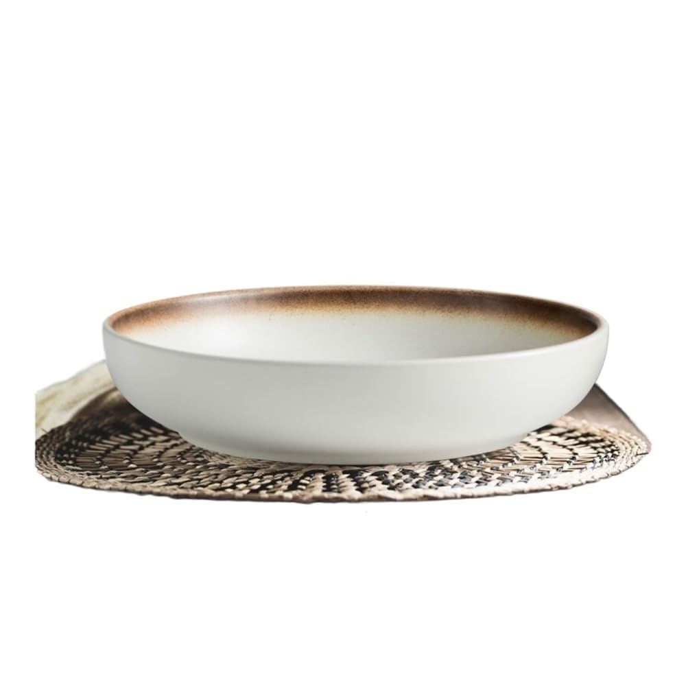 GFHTRELY Dinner Tray Deep Dish Household Large Soup Bowl Vegetable Plate Ceramic Plate Soup Bowl Dinner Plate(B)