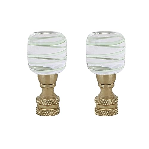 Image of Aspen Creative 24024-12 24024-11, Clear with Light Line Glass Lamp Copper, 2 inch Tall, 2 Pack Finial, Clear & Light Green