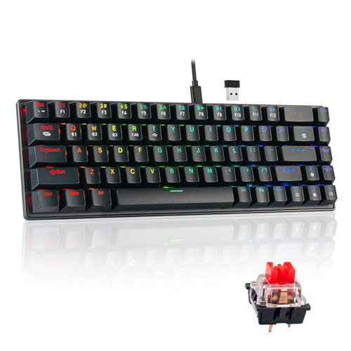 CHONCHOW Wireless Mechanical Gaming Keyboard, 2.4G/USB-C/Multi-Device Bluetooth, 60% RGB Light Up Mini Rechargeable Wireless Gaming Keyboard for Xbox PS4 PS5 PC Laptop iPad Mac Red Switch