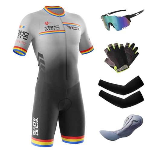 Summer Cycling Skinsuit Triatlón for Hombres, Pro Manga Corta Traje de Ciclismo,Mono Triatlon Hombre,Mono Ciclismo Hombre,para Correr, Andar en Bicicleta, Nadar (1,2XL)