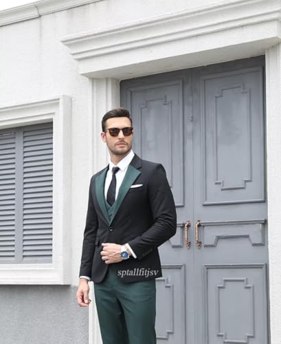Tuxedo 3 Piece Men's Suit Slim Fit Blazer Jacket Vest Pants Set for Prom Formal One Button Tux Suits3