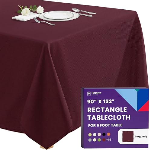 Image of Gee Di Moda Rectangle Tablecloth - 90 x 132 Inch Burgundy Table Cloth for 6 Foot Tables with Floor-Length Drop - Heavy Duty Washable Fabric for Holiday Party, Dinner, Weddings & Baby Shower