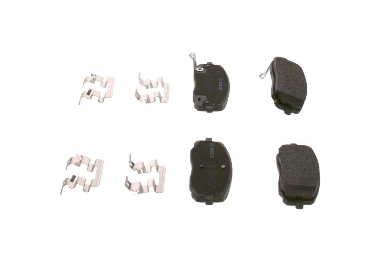 Bosch BP974 - Pastiglie Freni Auto, Asse Anteriore - Qualità Bosch - Riduzione del Rumore e della Polvere - Certificazione ECE-R90 - Senza Rame - 1 Confezione da 4 Pastiglie - Con Accessori