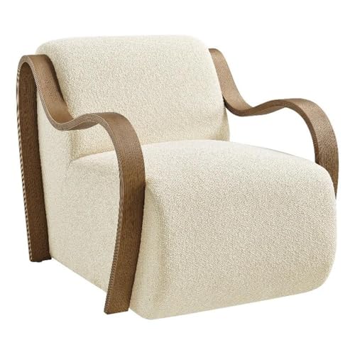 Modway Atrium Boucle Upholstered Lounge Chair in Cream with Sculptural Bentwood Arms – Mid-Century Modern Accent Armchair for Living Room or Bedroom