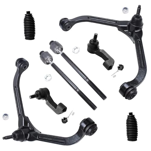 Image of Detroit Axle - 8pc Front End Suspension Kit for 2002-2005 Jeep Liberty 2003 2004, 2 Upper Control Arms w /Ball Joints 4 Outer Inner Tie Rods 2 Boots Replacement